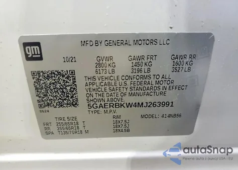 2021 Buick Enclave Essence from USA, damaged, VIN 5GAERBKW4MJ263991